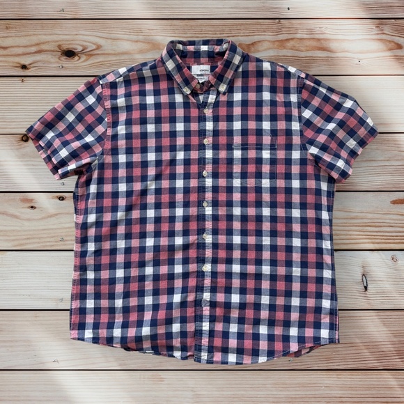 Men's Sonoma XL Short Sleeve Blue/Pink/White Plaid Casual Button Down Shirt - Picture 1 of 3